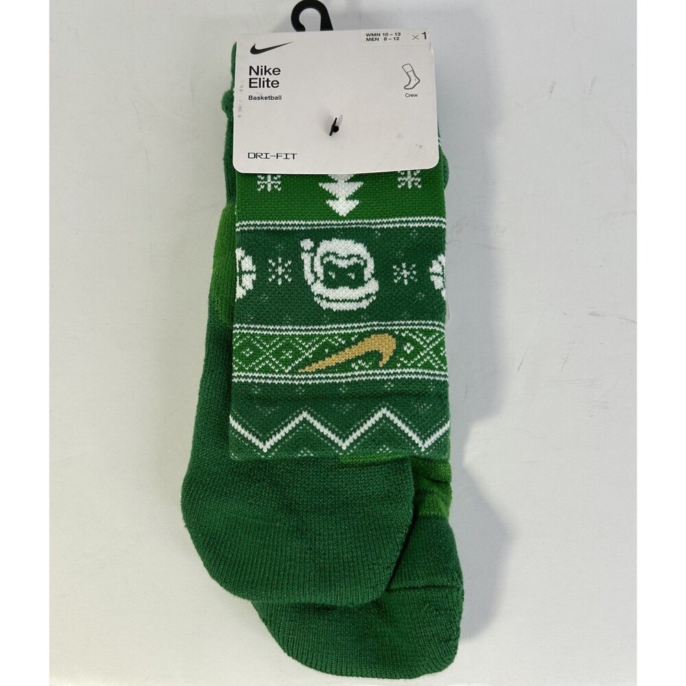 Nike Elite Basketball Dri Fit Ugly Christmas Crew Socks Green Men 8-12